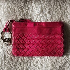 Bottega Veneta Pink Woven Leather Wristlet Clutch